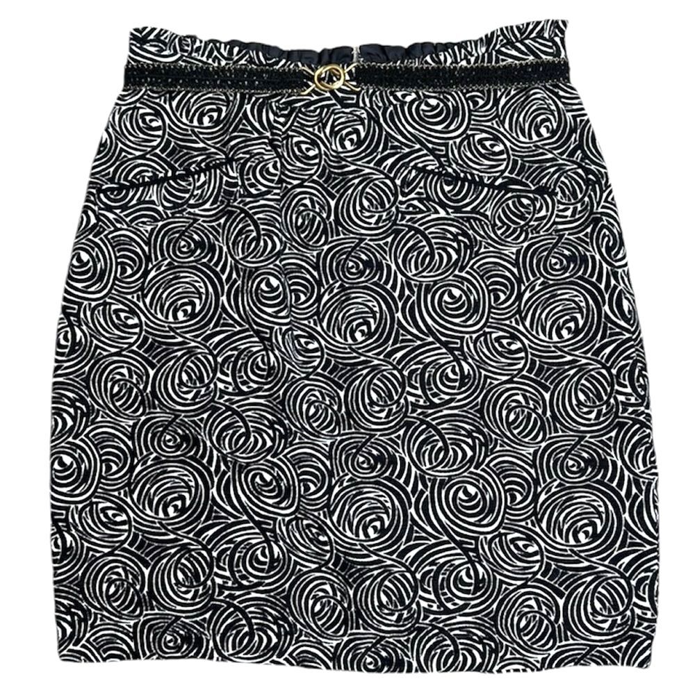 Anthropologie Elevenses Black White Spiral Bell Skirt Belted NWT Size 10